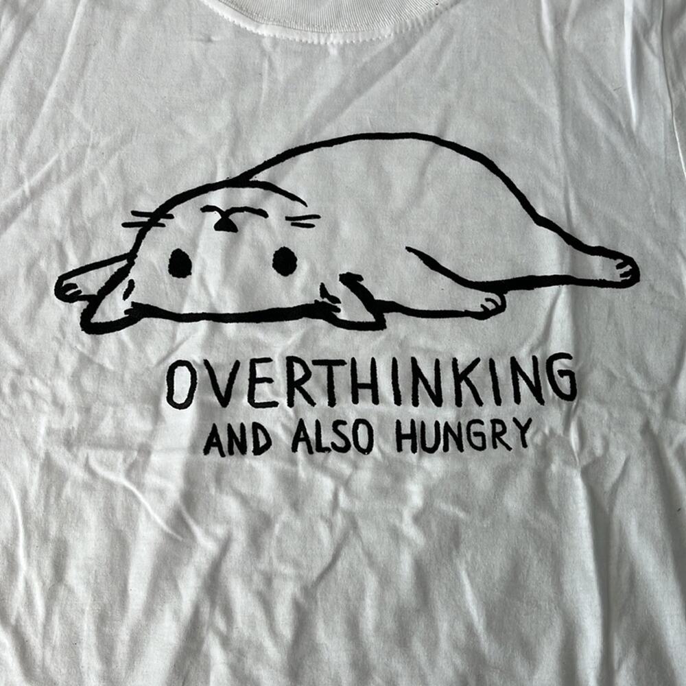 Hot Topic Black Matter Overthinking Cat T-Shirt By Fox Shiver White Black Small